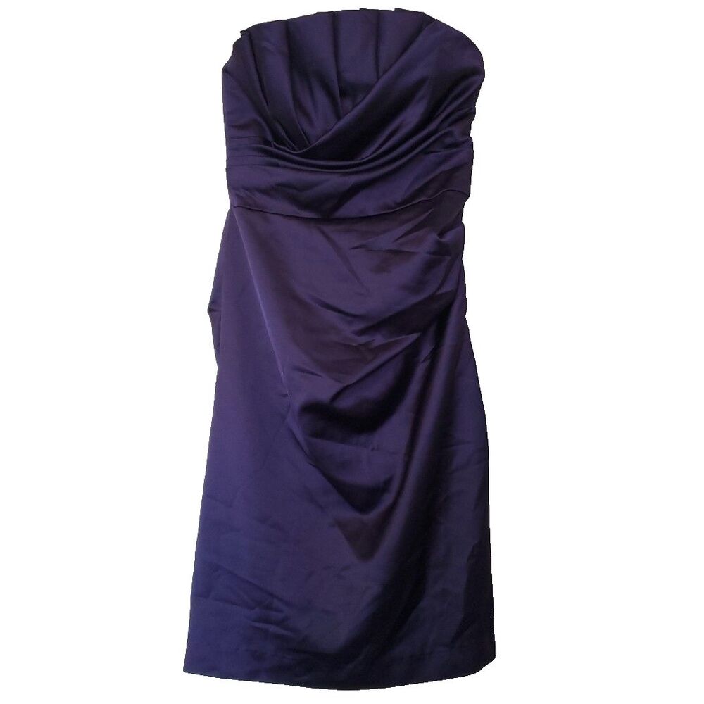 Davids Bridal Dress Purple Short Satin Pleated Bridesmaids Formal‎ Dress Sz 2